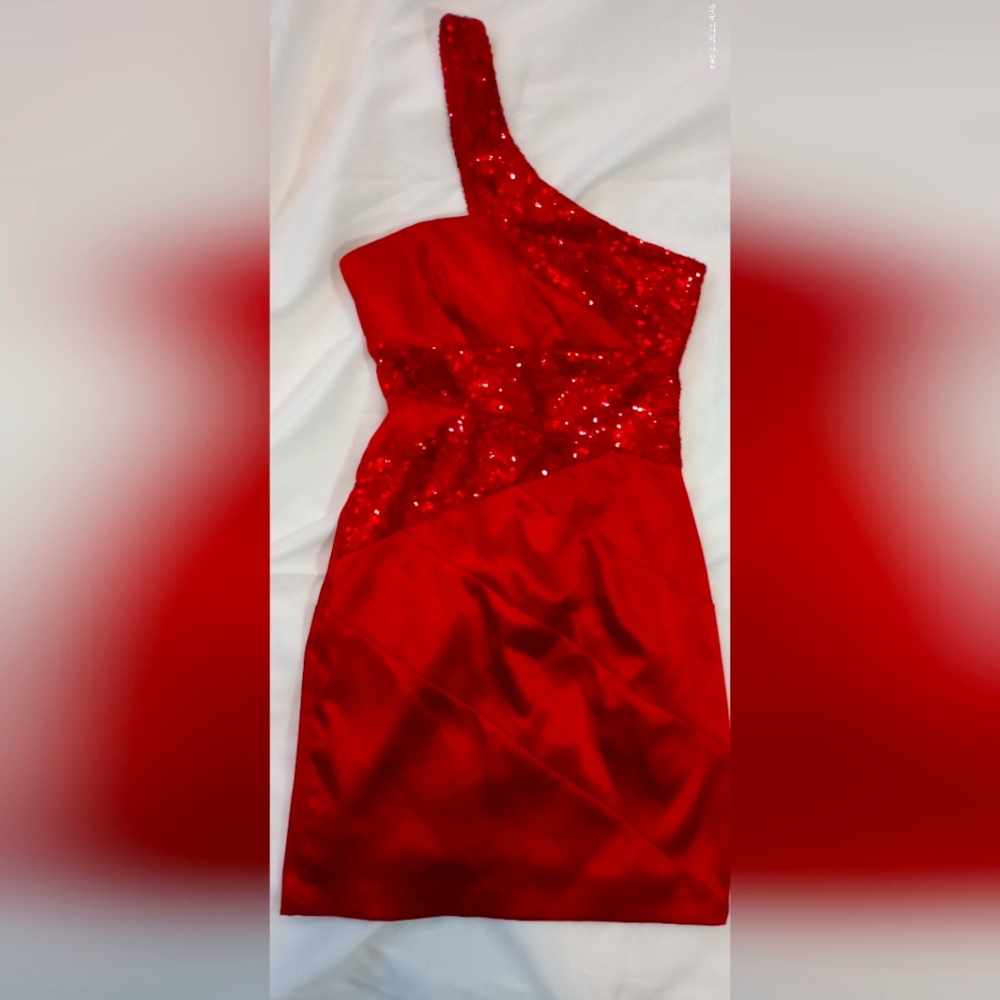Homecoming Dress, Windsor, Red, One shoulder, Shirt dress
